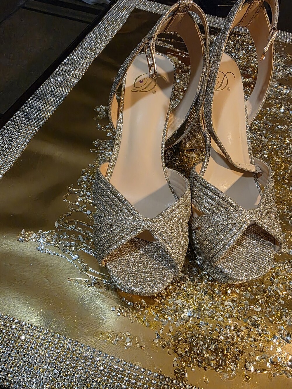 Gold Glitter Open-Toe Slingback Heels - Picture 1 of 3
